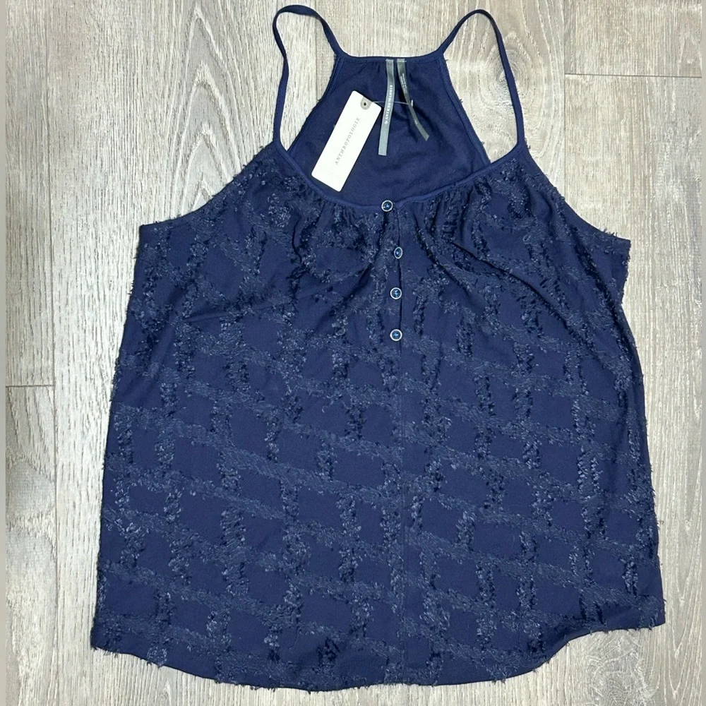 🌸 Anthropologie Navy Textured Sleeveless Blouse – Size XS - Picture 1 of 5